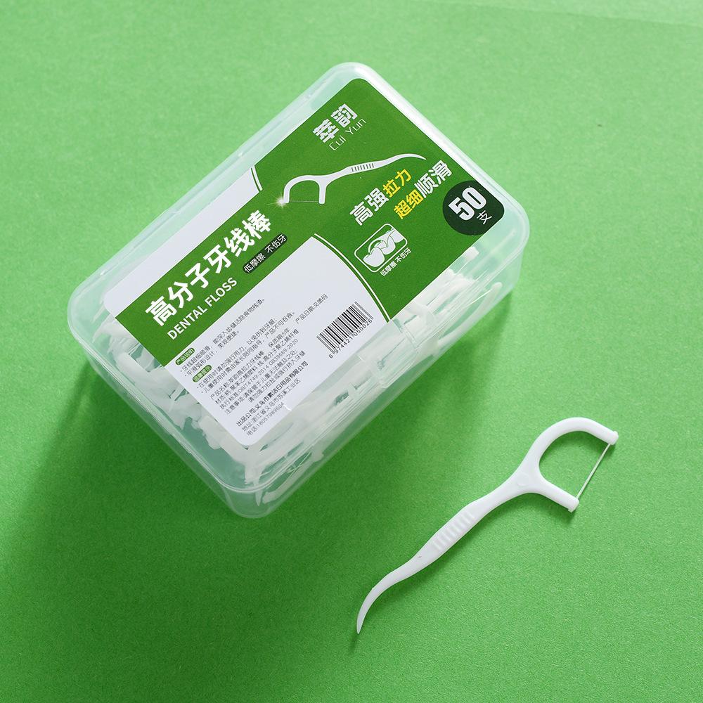 Cui Yun Dental Floss Sticks - 50-Count Box: Portable Oral Care with Interdental Plastic Toothpicks for Cleaning Teeth Gaps