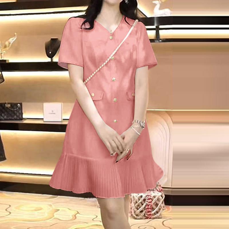 

ZANZEA Женское повседневное летнее платье с V-образным вырезом и коротким рукавом 5XL розовый