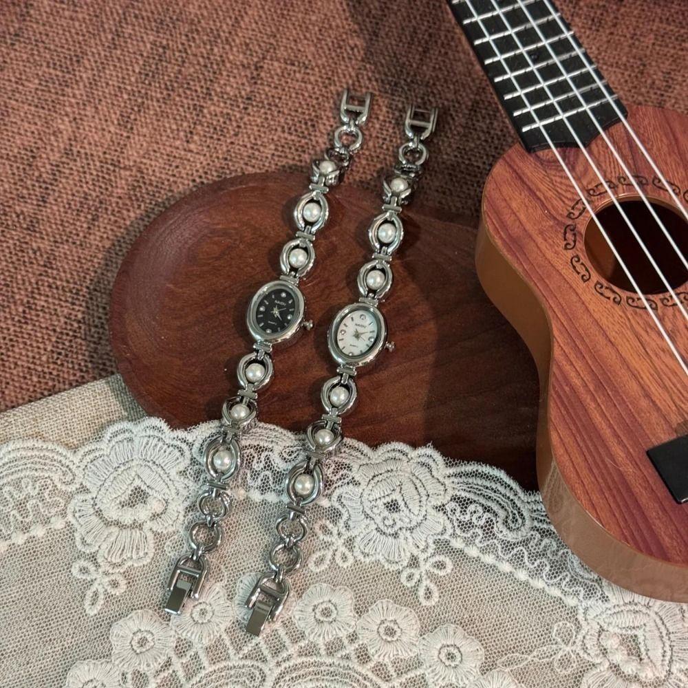 Small Ladies Pearl Bracelet Wristwatch Bead Stylish Oval Watch Women's Quartz Watch  Student