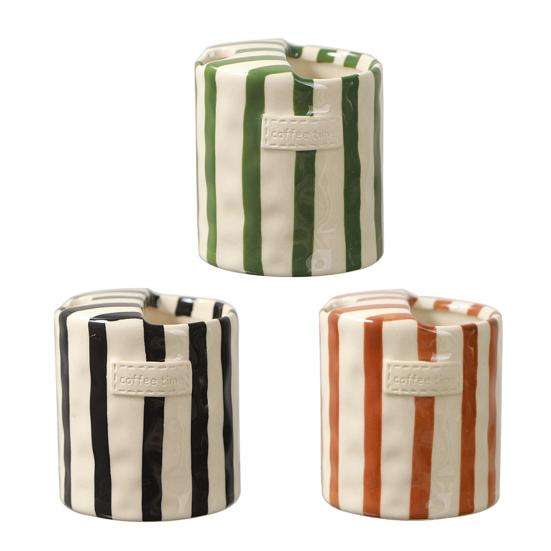 300ml Heat-Resistant Ceramic Mug Hand-Painted Striped Design Ergonomic Non-Slip Grip Coffee Mug Milk Juice Latte Hot Cold Drinks Cup