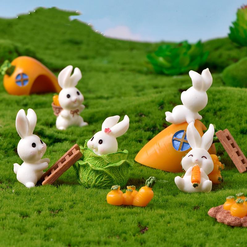 Lovely Carrot Rabbit House Mini Garden Ornament Craft Resin Figurine