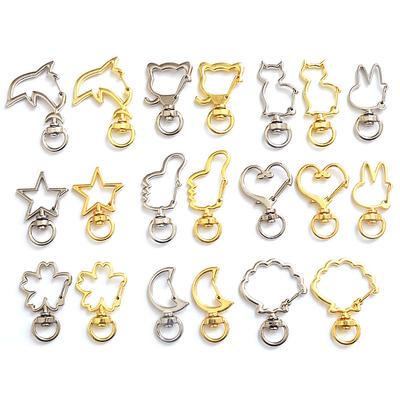 10Pcs Cute Moon Star Heart Cat Animal Flower Hollow Diy Keychain Accessories Lobster Clasp Key Ring With 8Mm Open Ring