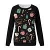 Women's Fashion Casual Long Sleeve Christmas Printed  Neck Sweatshirt Top