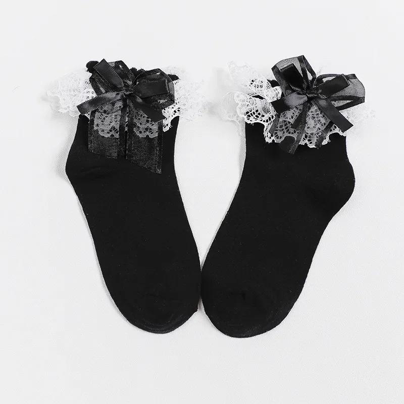 Lolita Damen Harajuku Retro Spitze Kurze Knöchelsocken JK Rüschen Baumwolle Prinzessin Mädchen Weich Hochzeit Tanz Weiß Schwarz Pink