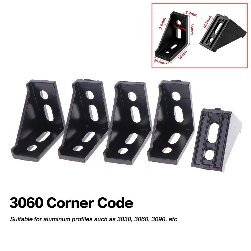 5Pcs Corner Bracket Fitting Black Angle Aluminum Connector 2020/2028/3030/3060/4040/4545 For Industrial Aluminum Profile