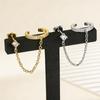 1pc Simple Style Piercing Stud Earring For Women Shiny Zircon Chain Clip Earring Accessory Gold Color Cartilage Fashion Jewelry