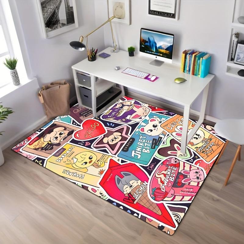 K-pop Idol Cute Cartoon Carpet Non-slip Polyester Carpet with Vibrant Mango and Rabbit Design for Bedroom Decor