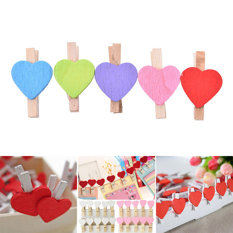 20Pcs Mini Cute Heart Wooden Pegs Photo Clips Room Wedding Craft Decor
