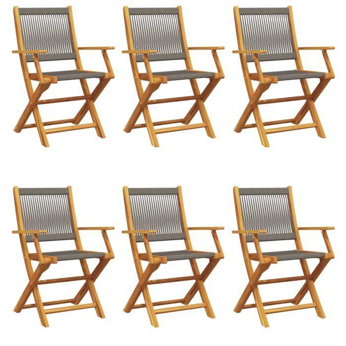 VidaXL Folding Garden Chairs Set of 6 Grey Solid Acacia Wood, Garden Seat, Patio Chair, Dining Chair of 3214569