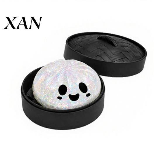 Squeeze Stress Ball Halloween Dumpling Toy with Steamer Box, Pumpkin Ghost Bat Steamed Sensory Bun for Relief, Party Favors