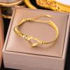 18K Gold Plated 316L Fashionable Titanium Steel Bracelets Waterproof Heart Roman Numerals Queen's Chain Link Bangles