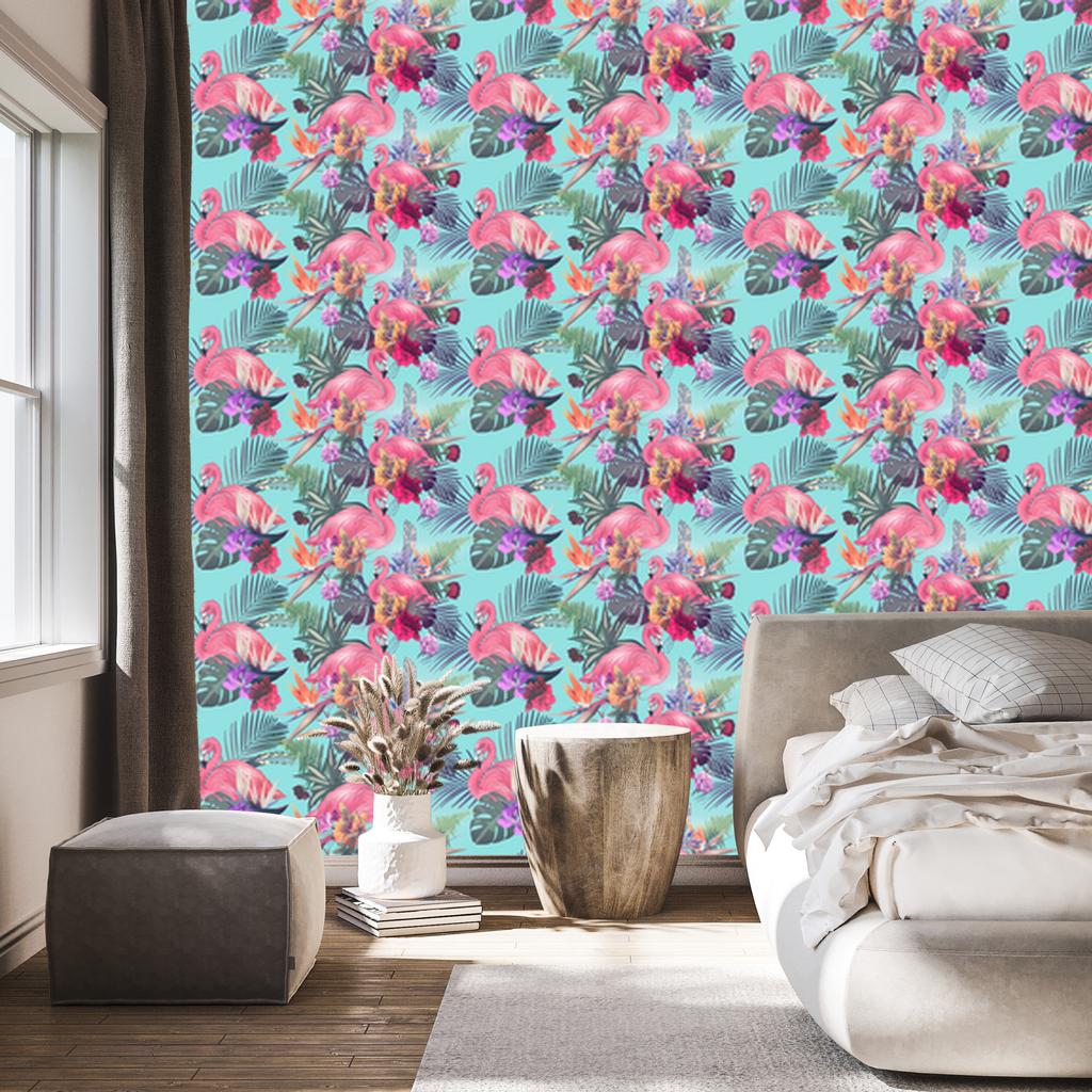 Flamingos flowers leaves and nature wallpaper for living room and bedroom 50x1000