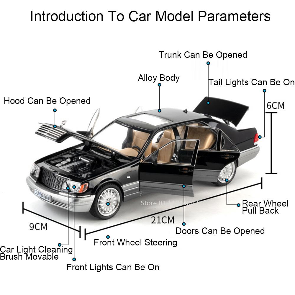 1:24 W140 300sl Toys Alloy Miniature Car Diecast Model Doors Opened Sound Light Pull Abck Rubber Tires Vehice Kid Christmas Gift