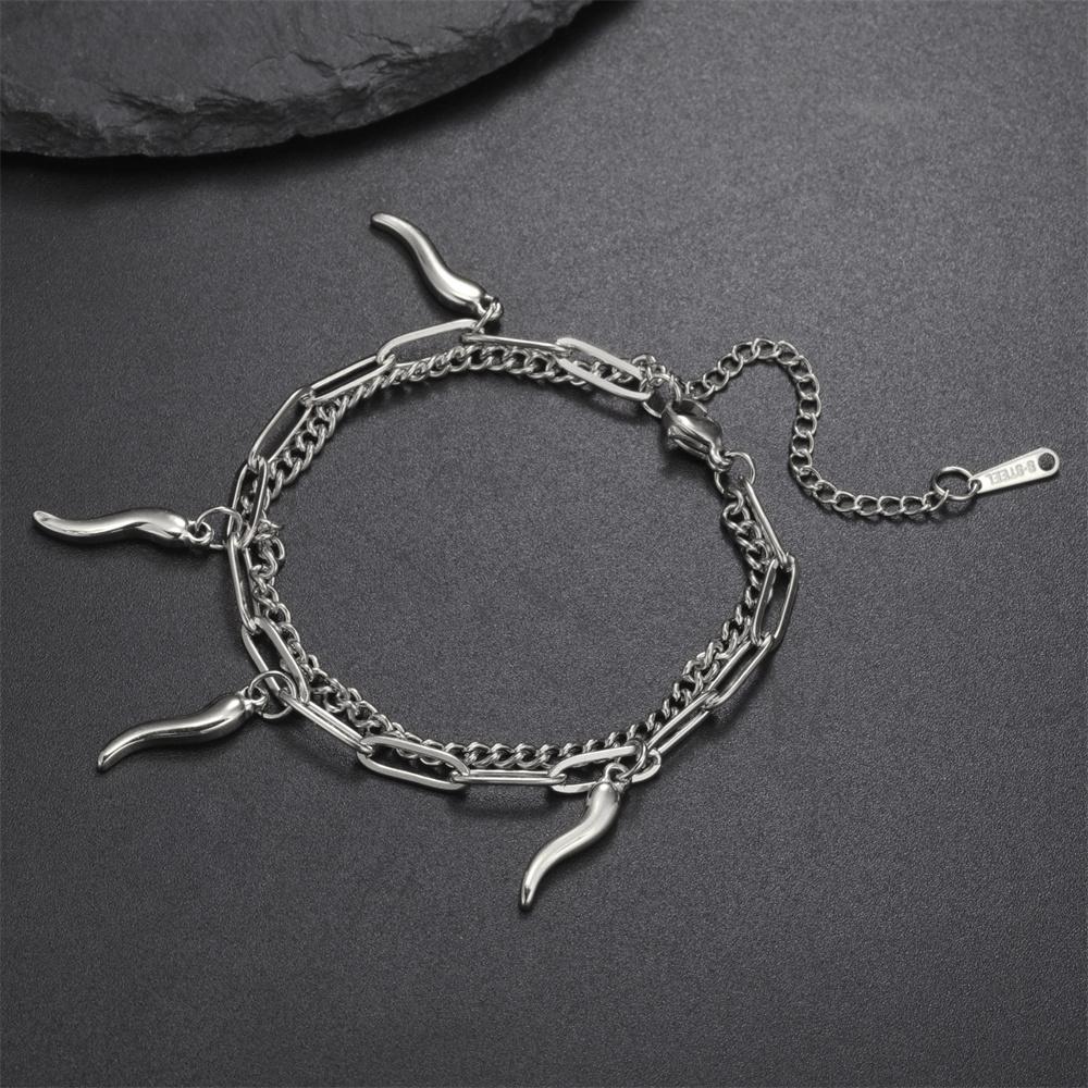 

My Shape Italian Horn Charms Bracelets for Women Men Double Layer Chains Bracelet Lucky Amulet Stainless Steel Jewelry Wholesale 17cm