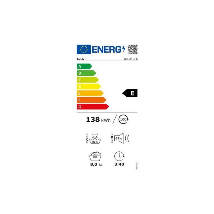 Sèche-linge, Pompe à chaleur, 8 kg, Classe E CANDY - GDL8N1B-S