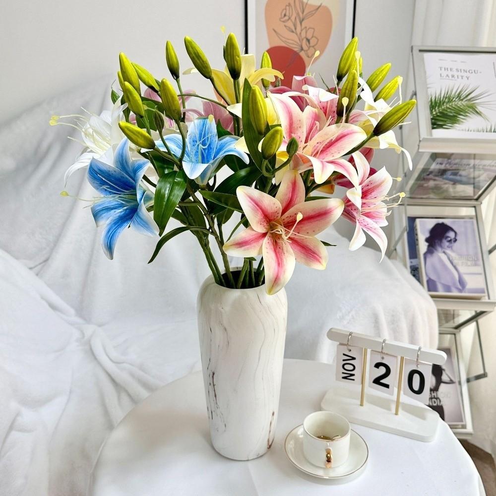 67cm Umělá lilie 2 hlavy 3D tisk Falešná kytice lilií Hedvábná DIY Svatba Nevěstská kytice pro domácí svatební dekoraci