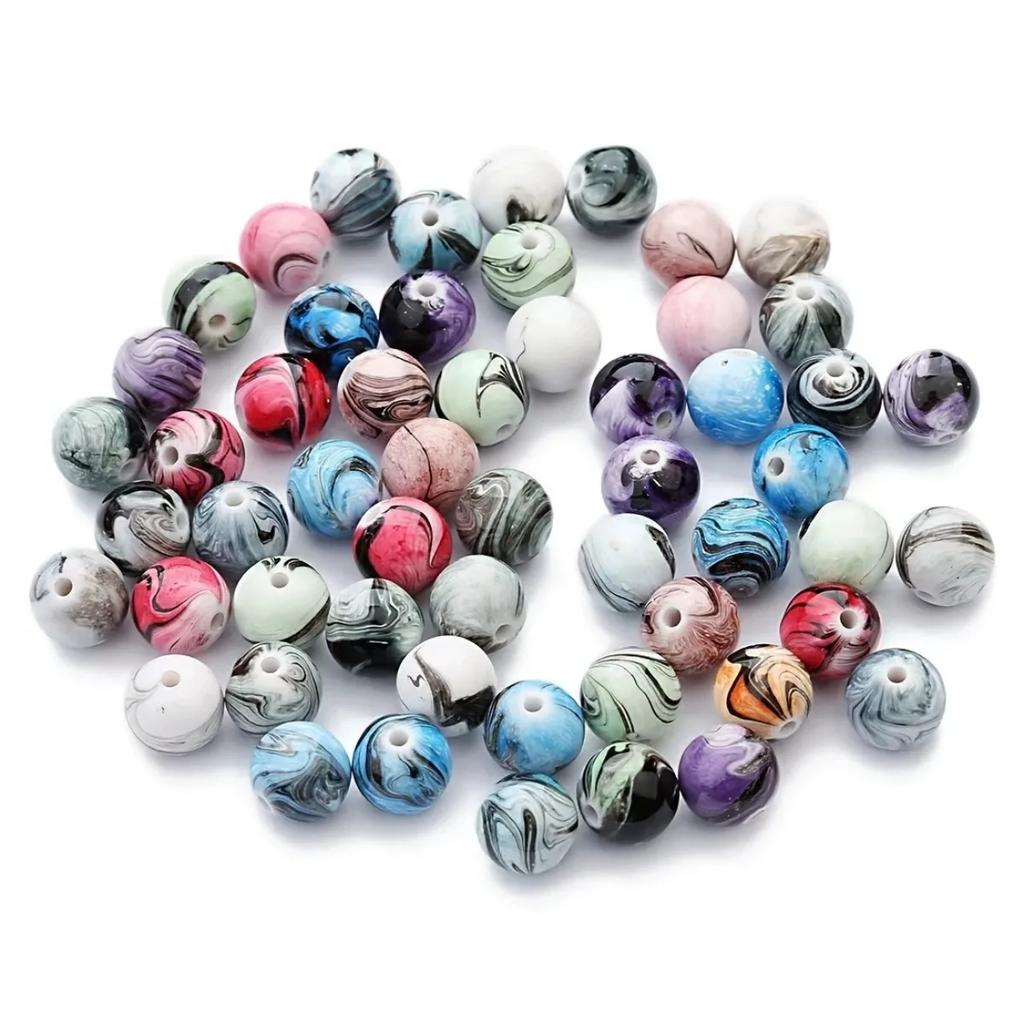 TX66 8mm/10mm 100pcs Retro Mixed Color Ink Wash Style Exquisite Round Beads Jewelry Making Acrylic Bead DIY Bracelet Accessory