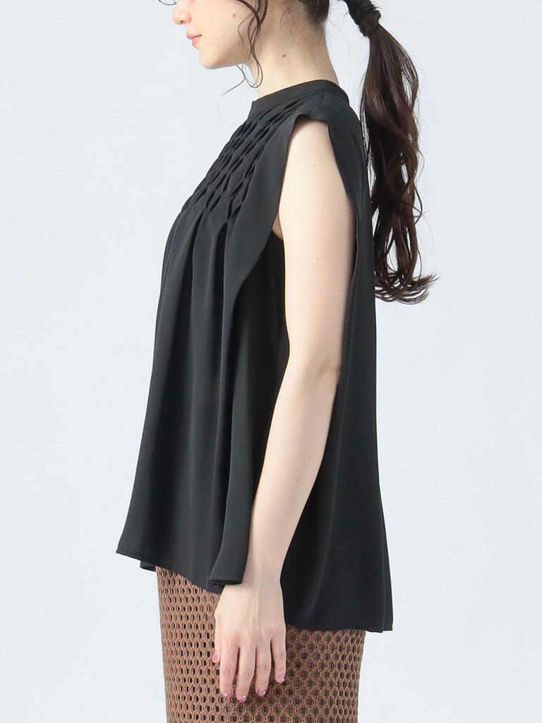 Beams Heart Smocking French One Size Women's S/S Blouse, Black,