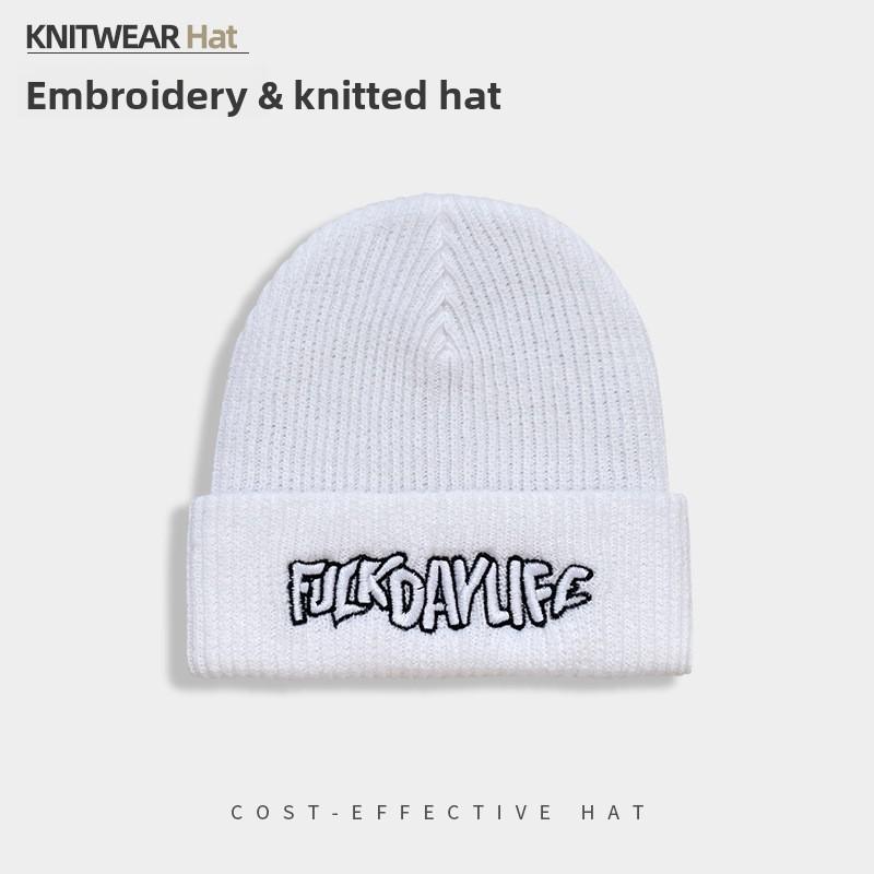 American Style Letter Embroidered Knit Hat For Winter Streetwear And Outdoor Cold Weather белый
