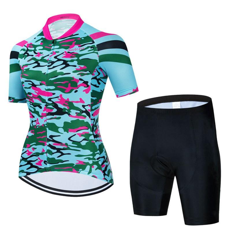 Womens Breathable Cycling Jersey Set Short Sleeve Mountain Road Bike Apparel Slim Fit