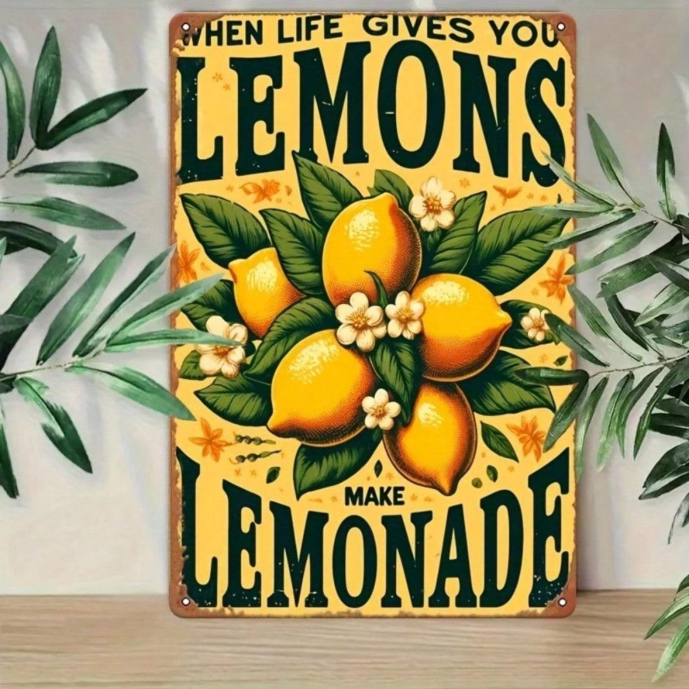 Vintage Metal Tin Sign Lemon Lemonade 8x12 Inch Rustic Iron Wall Art Floral
