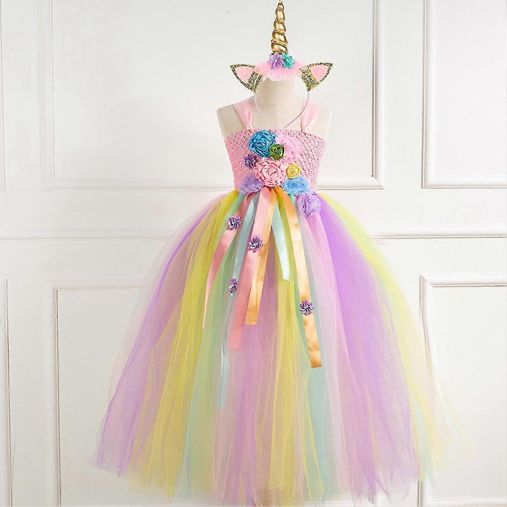 Children's Mesh Dresses For Casual Pink Lace Rainbow Dress For Holiday Pageant Halloween Multiple Sizes Available