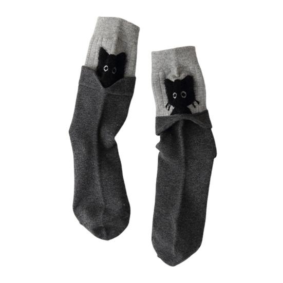 1 Pair Cartoon Cat Socks Autumn Winter Moisture Wicking Knitted Mid-calf Stretch Men Women