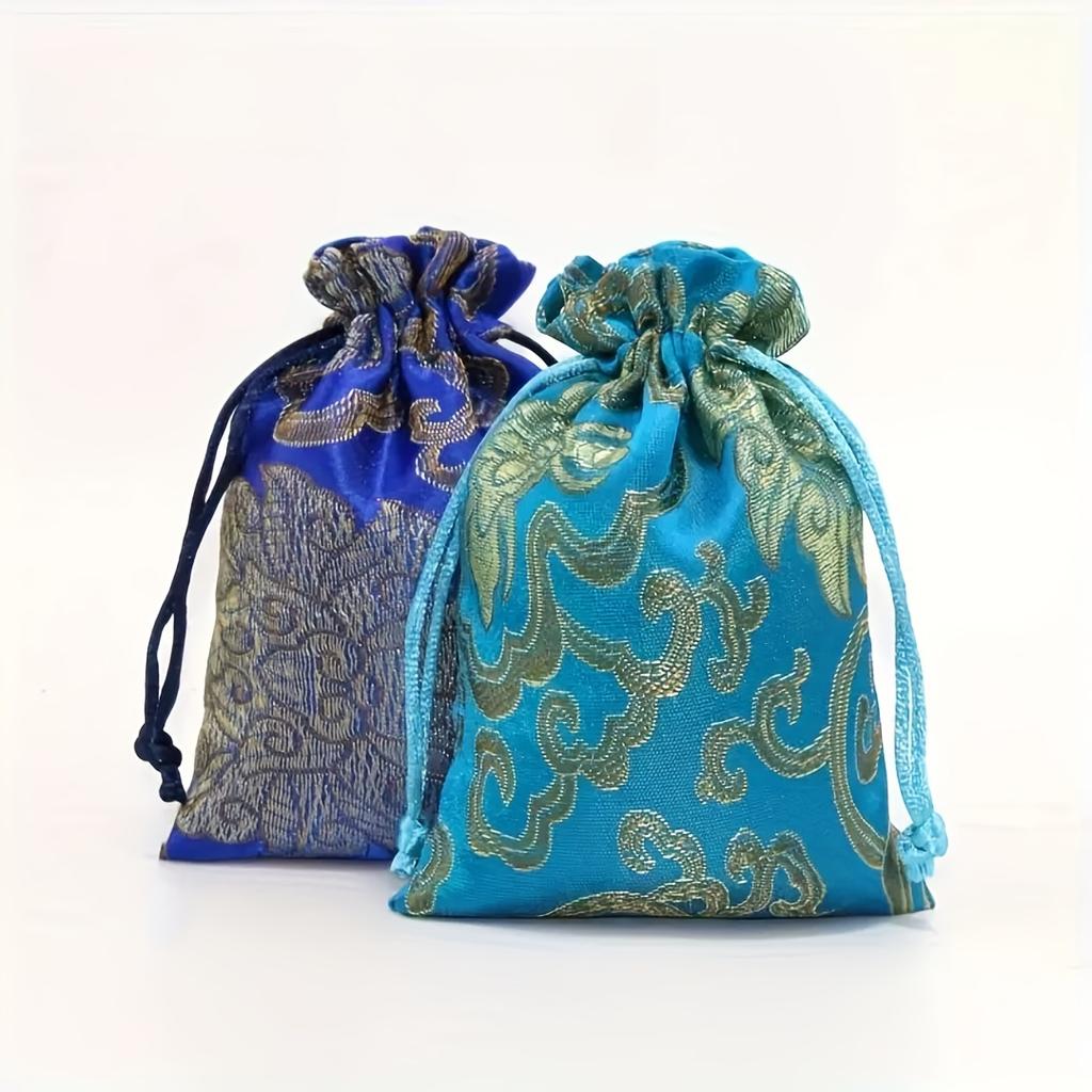 12pcs Traditional Chinese Jewelry Pouches with Drawstring-Multi-Layer Portable Brocade Bags for Beads&Bracelets,Decorative Pouch