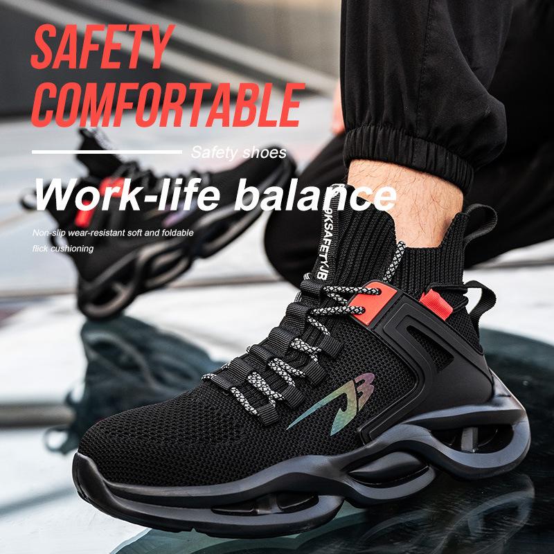 Black Work Shoes with Steel Toe Sneakers Men Anti Puncture Work Protection Boots Anti-slip Safety Shoes Security Shoes for Men