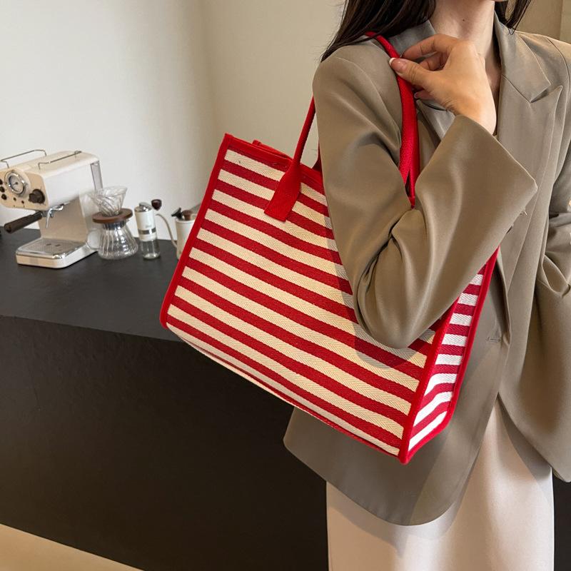 Canvas Bag Women's Large-capacity Tote Bag Bag 2025 New Niche Plaid Mommy Commuter Bag Shoulder Leisure Bag