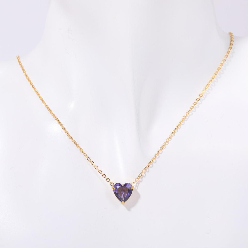 Stainless Steel Zodiac Birthstone Heart Pendant Necklace