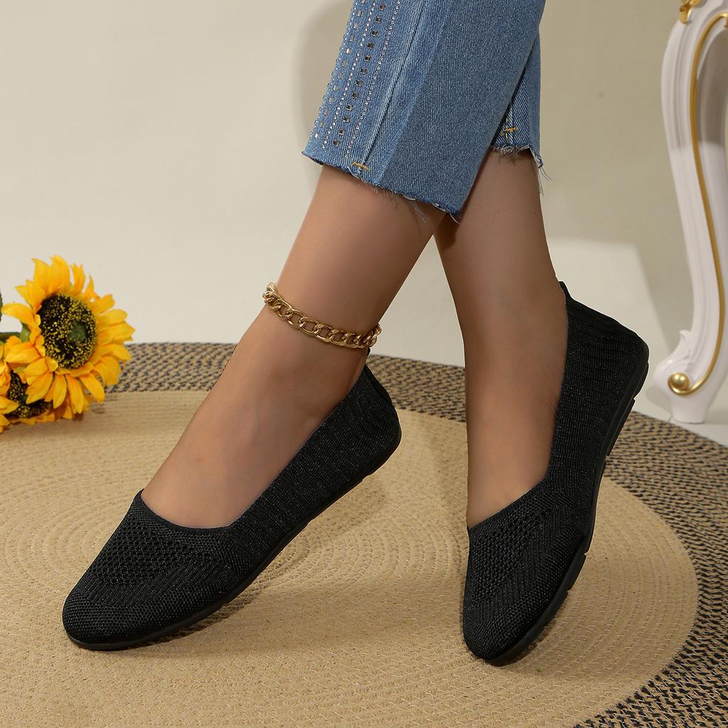 Foreign trade knitted shallow mouth single shoes women's spring and summer 2025 new flat bottom round head one pedal casual Doudou shoes women