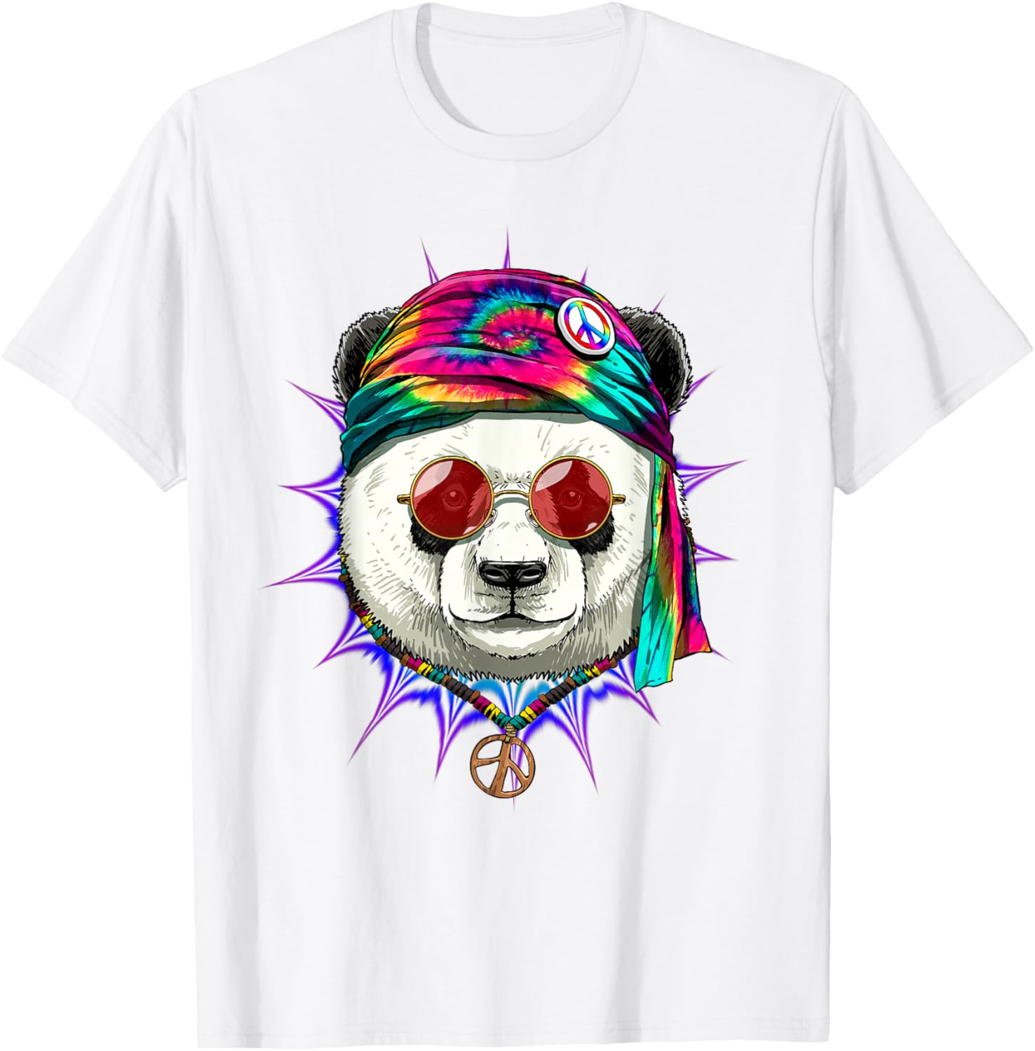 Хиппи Панда Тай-дай Графическая футболка Мужская Повседневная Хлопковая С коротким рукавом Футболка для путешествий S