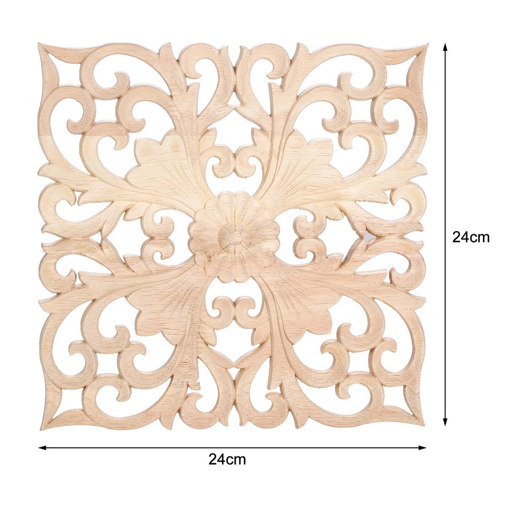1pc Square Carved Unpainted Wood Ornamental Applique Mouldings Onlay Decal Hollow Flower Cabinet Furniture Decor