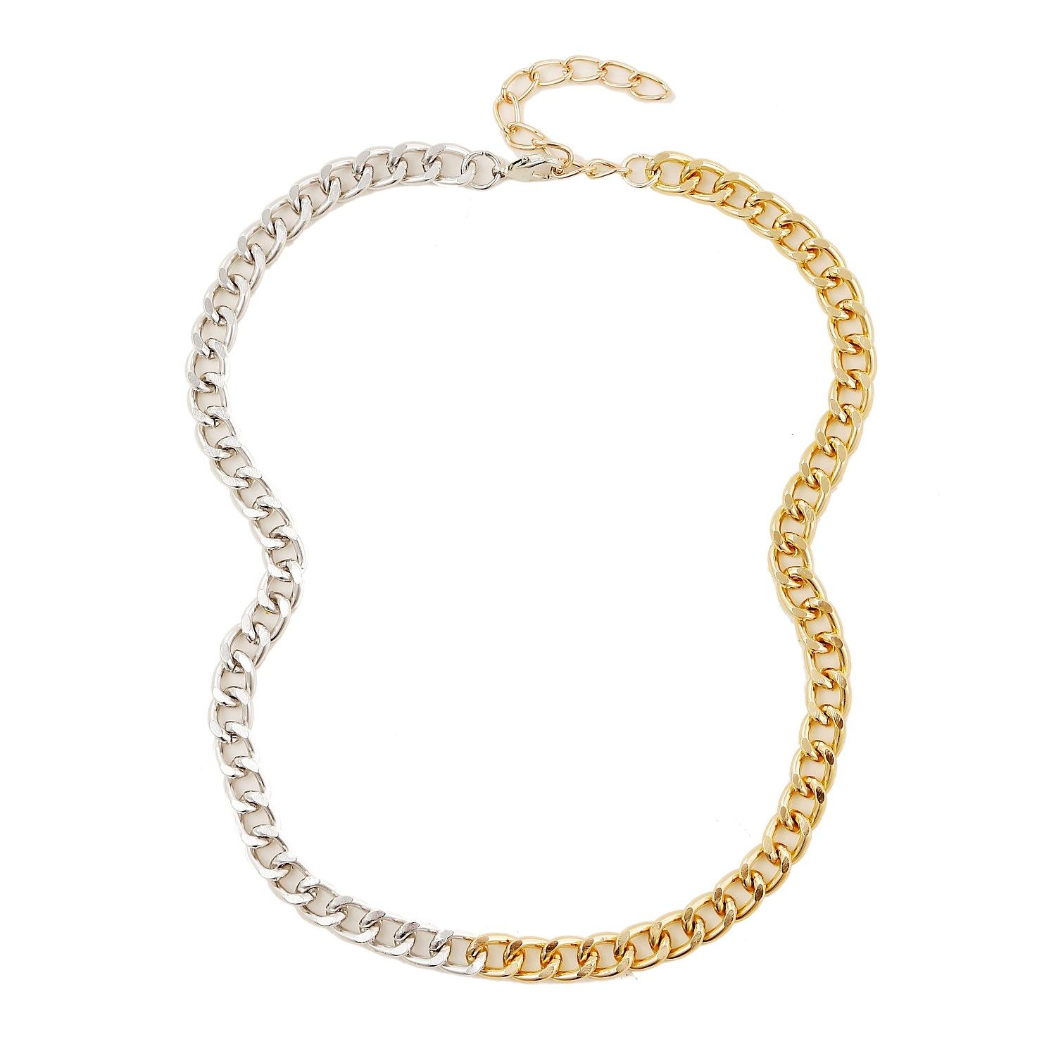 

Ожерелье для женщин Модное простое золото и серебро двухцветное алюминиевое цепное замковое ретро-трендовое преувеличенное ожерелье Ins Ювелирные изделия Элегантное ожерелье