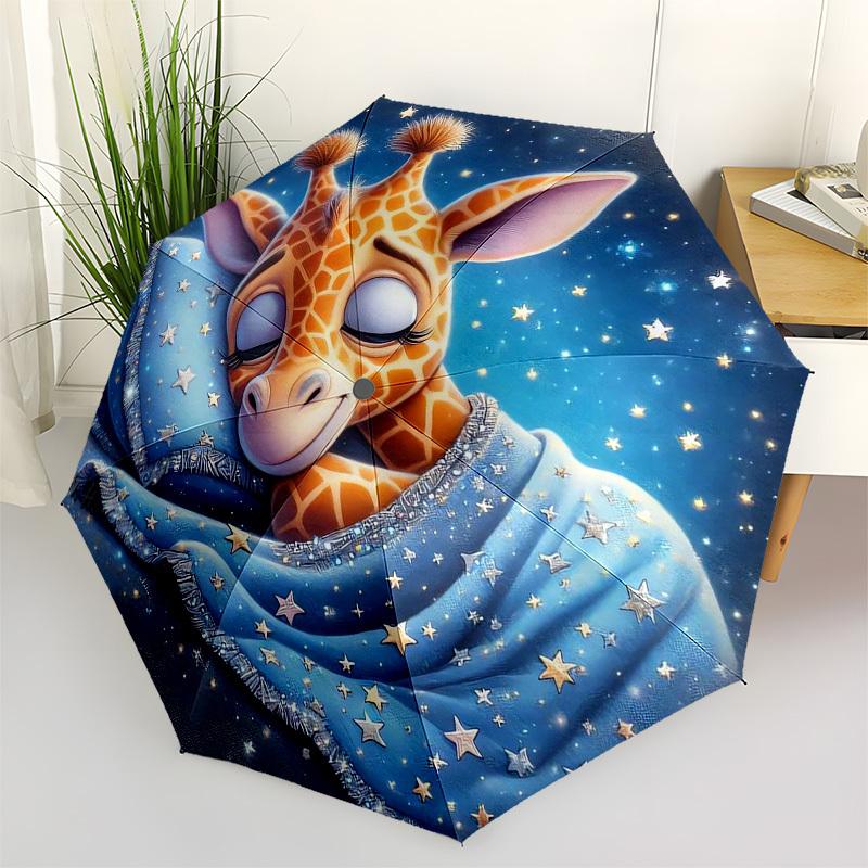 

1pc Giraffe Dreamscape Umbrella with Plastic Handle,Vibrant Cartoon Pattern,Multi-functional UmbrellaPT227