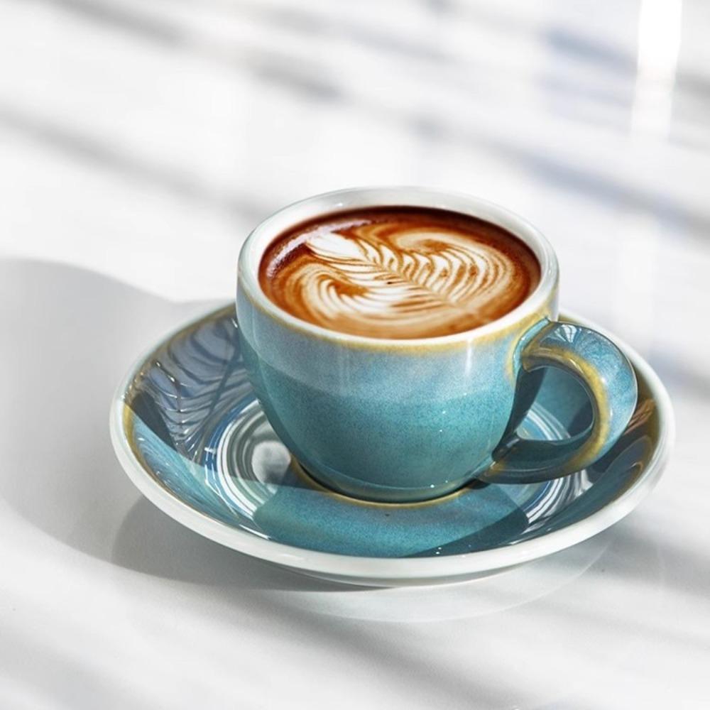 Ceramic Japanese Latte Coffee Cup and Saucer Set Professional Thickened High-end Delicate Cabo Latte Espresso Cup