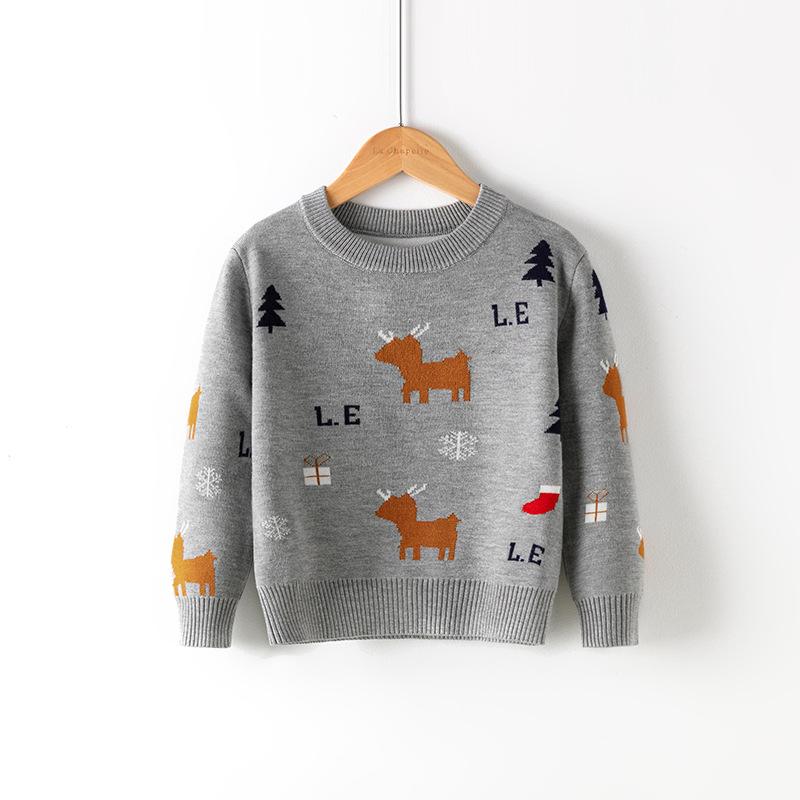 Children's Boys' Cartoon Pullover Knitwear Girls' Christmas Reindeer Sweater Young Ladies' New Year Autumn/Winter Woolen Knitwear