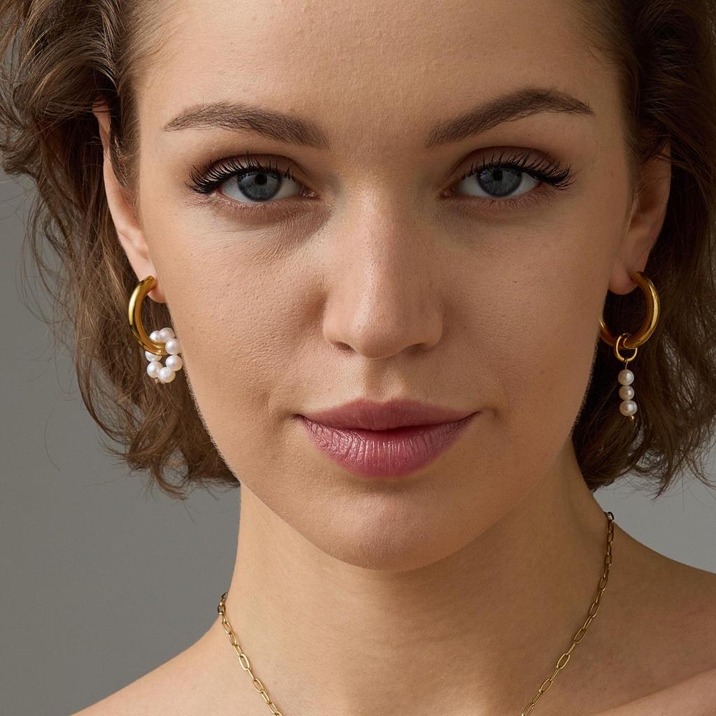 French Romantic 18k Gold-Plated Pearl Earrings - Elegant and Versatile Stainless Steel Design for Women
