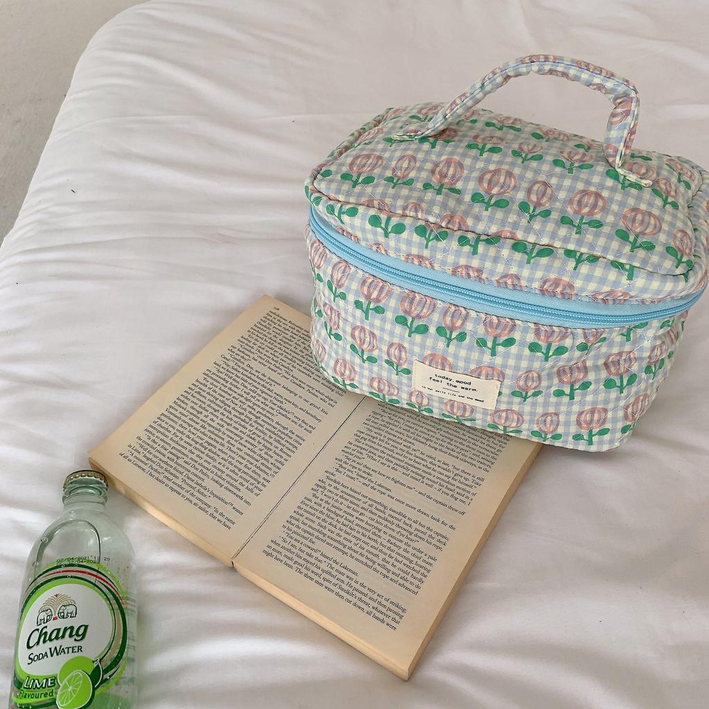 Floral Prints Women's Cosmetic Bag Cases Cotton Fabric Ladies Small Storage Bags Casual Cute Female Box Colorful Handbags