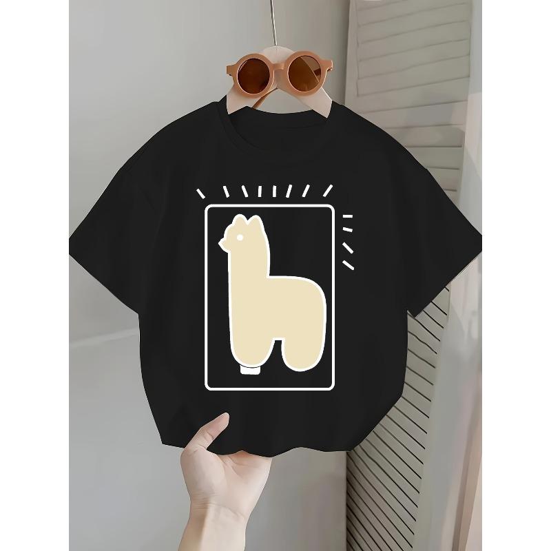 European sizes Boys' Cute Cool Cartoon Print Letter T-Shirt - Soft Breathable Round Neck Short Sleeve Tee, Graffiti Animal Design