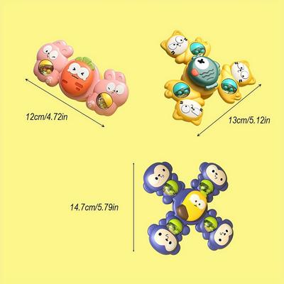 3pcs Set Baby Suction Cup Spinner Toy 360° Rotating Super Suction Power Rattle, Cute Cartoon Animal Design, Developmental Toy Suitable