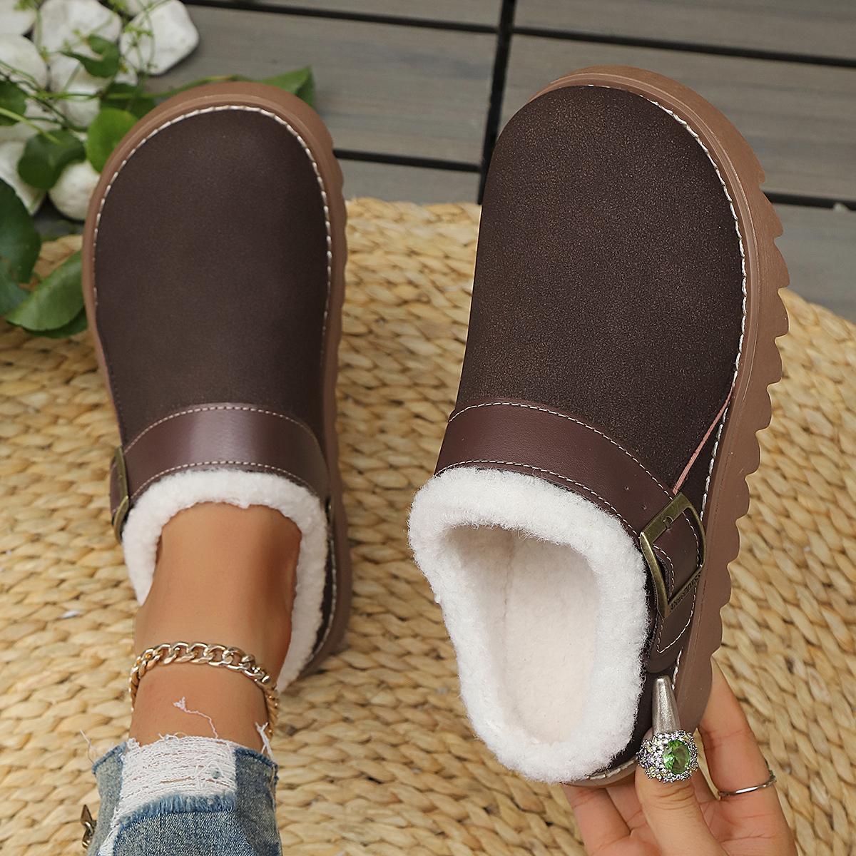 

Модные зимние женские ботильоны на платформе, теплая обувь для ходьбы, тренд, новые мюли из короткого плюша и хлопка, домашние сапоги для снега, Zapatos De Mujer 35 кофейный