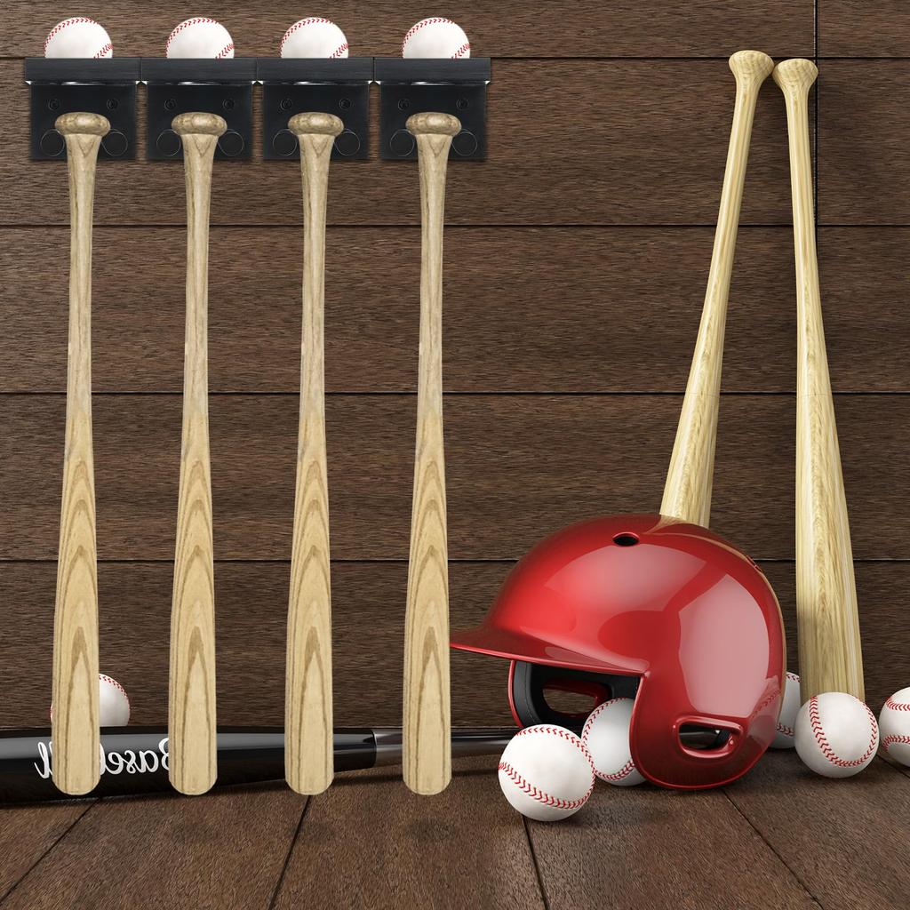 PATIKIL Baseball Bat Holder Set of 2 Wooden Baseball Bat Wall Mount Holder Sports Display Wall Mount Softball Storage Hockey Stick Black