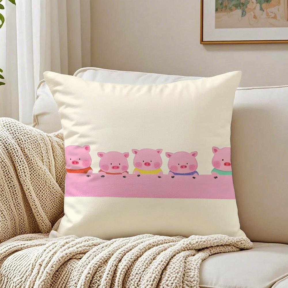 Pretty Elegant Cartoon Cute Pink Pig Cushion Cover Linen Pillowcase Soft  for Sofa Bed Home Room Decor