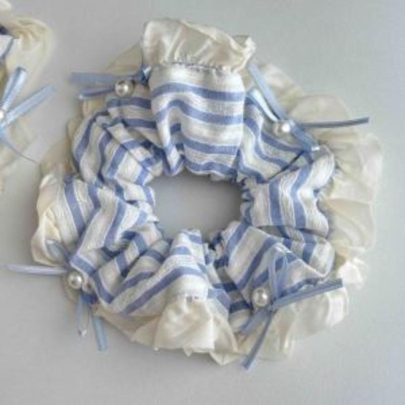 Lace Check Bow Hair Ring Female Cute Sweet Balls Scrunchie Vintage Gentle Hair Accessories