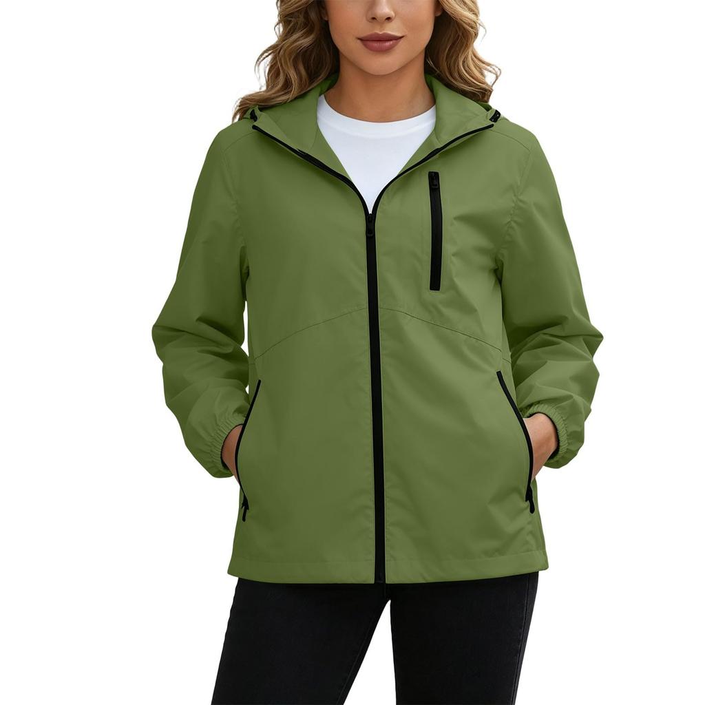 Women's Waterproof Windbreaker Jacket Hooded Outdoor Lightweight Zip Up Windproof Coat with Pockets for Hiking Camping