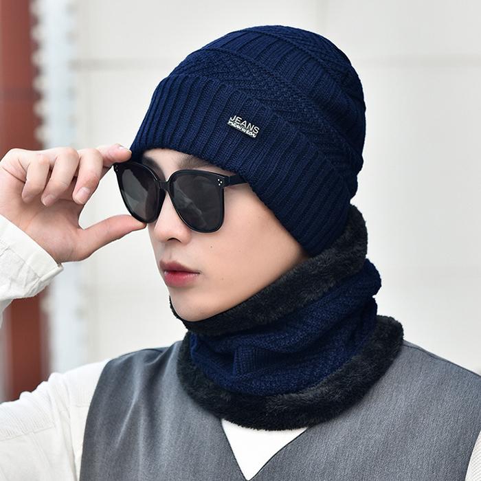2026 New TW DDA558 Velvet Lined Thicken Ski Skull Caps Men Kids Winter Hat Scarf Set Neck Warmer Wool Knitted Beanie Hats