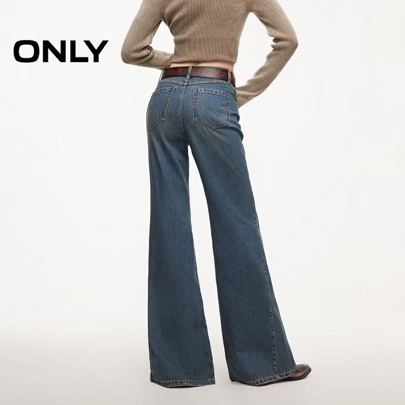ONLY Women's Washed Mid-Rise Slit Flared Denim Jeans