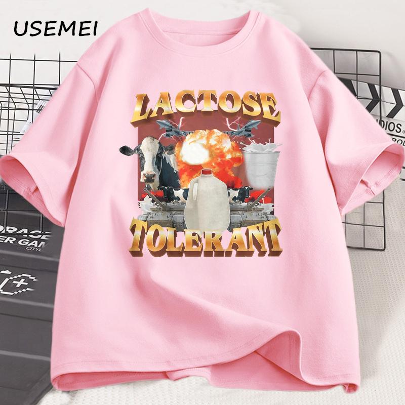 Lactose Tolerant Vintage Graphic T-Shirt for Women Men Retro Milk 90s Funny T Shirts Y2k Clothes Unisex Baggy Tees Streetwear
